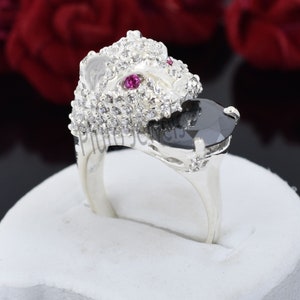 Certified 5 Ct Designer Black Diamond Panther Unisex Ring-Gift For Partner, Husband, Unisex Style, Custom Handmade 925 Silver Ring