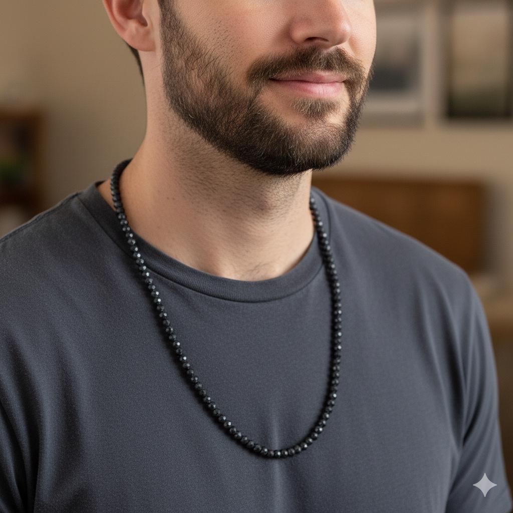 Derek Jeter 7mm-7.25mm Black Diamond Faceted Beads Necklace With