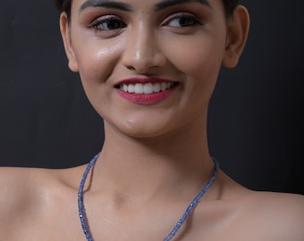 AAA Quality Blue 3mm-5mm Blue Sapphire Gemstone Necklace, Birthday Gift, Anniversary Gift, Wedding Gift,18kt Gold Clasp