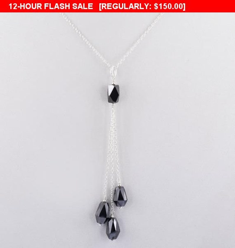 Elegant Black Diamond Necklace With Four Black Diamond Beads in Sterling Silver Wire Necklace Customized finish Chain Necklace