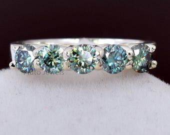 Amazing 1 Ct, Round Brilliant Cut Lab Created Blue Diamond Band Ring, Promise Ring, Engagement Ring, Christmas Gift