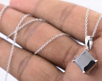 2ct-5ct Certified Princess Cut Black Diamond Solitaire Pendant In White Gold, Women's Pendants,Birthday Gift,Anniversary Gift