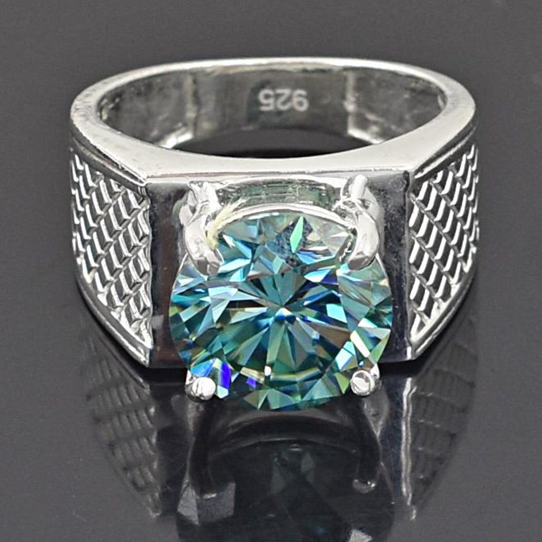 Amazing 5.80 Ct, Lab Created Blue Diamond Solitaire Ring, Men
