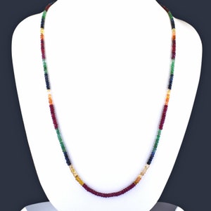 Single Row Multi Gemstone Ruby,Emerald ,Blue Sapphire Gemstone Necklace , Will Match All Dresses