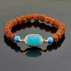 Certified Rudraksha And Turquoise Gemstone Wealth Bracelet, Charm Bracelet,Moms Gift ,Healing Spiritual Gemstone Jewelry