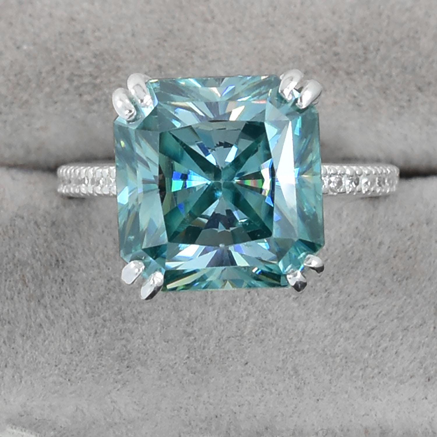 11.50 Ct Certified Blue Diamond Asscher Cut Ring, Engagement Ring, Wedding Gift , Birthday Gift , Promise Ring , Gift For Wife