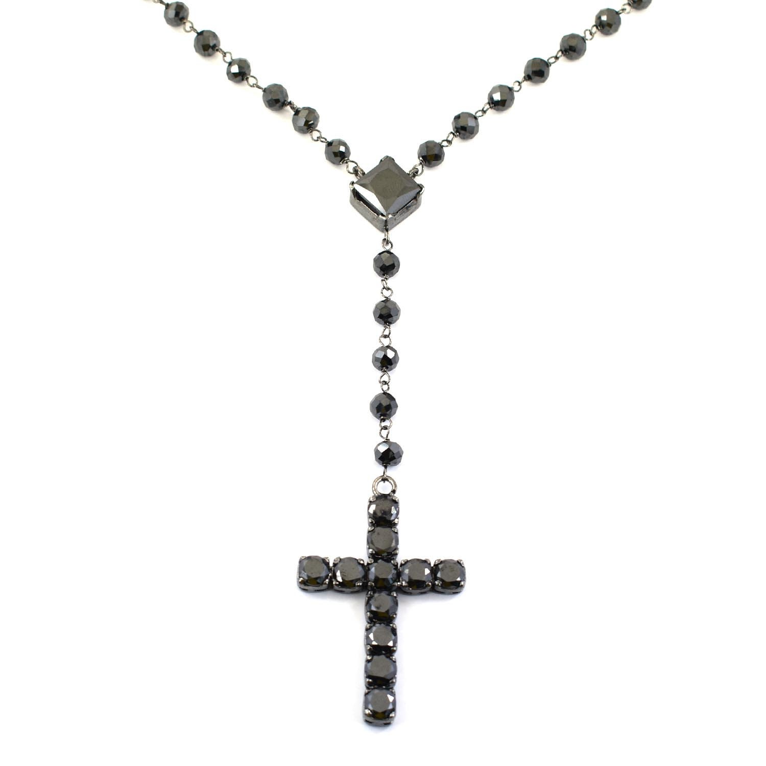 5mm Black Diamond Beads Rosary Necklace 