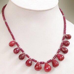 Single Row Ruby Gemstone Necklace With Ruby Drops -Free Matching Dangler Earrings, Anniversary Gift, Wedding Gift- Free earrings