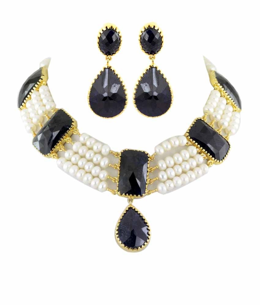 Blue Sapphire and Pearl Choker Necklace in Sterling Silver Etsy