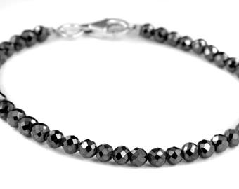 5mm Certified Black Diamond Round Faceted Beads Bracelet, Excellent Cut and Luster, Earth mined Diamonds