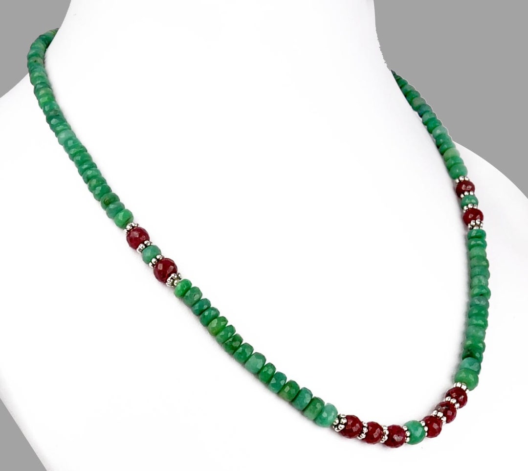 3mm-4mm Faceted Colombian Emerald Necklace With African Rubies - Etsy