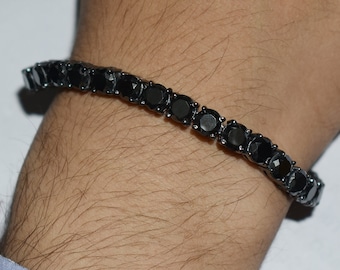 5mm Black Diamond Tennis Bracelet in Black Gold, Certified Diamonds, Unisex, Gift for Partner,Free Diamond Studs Special offer