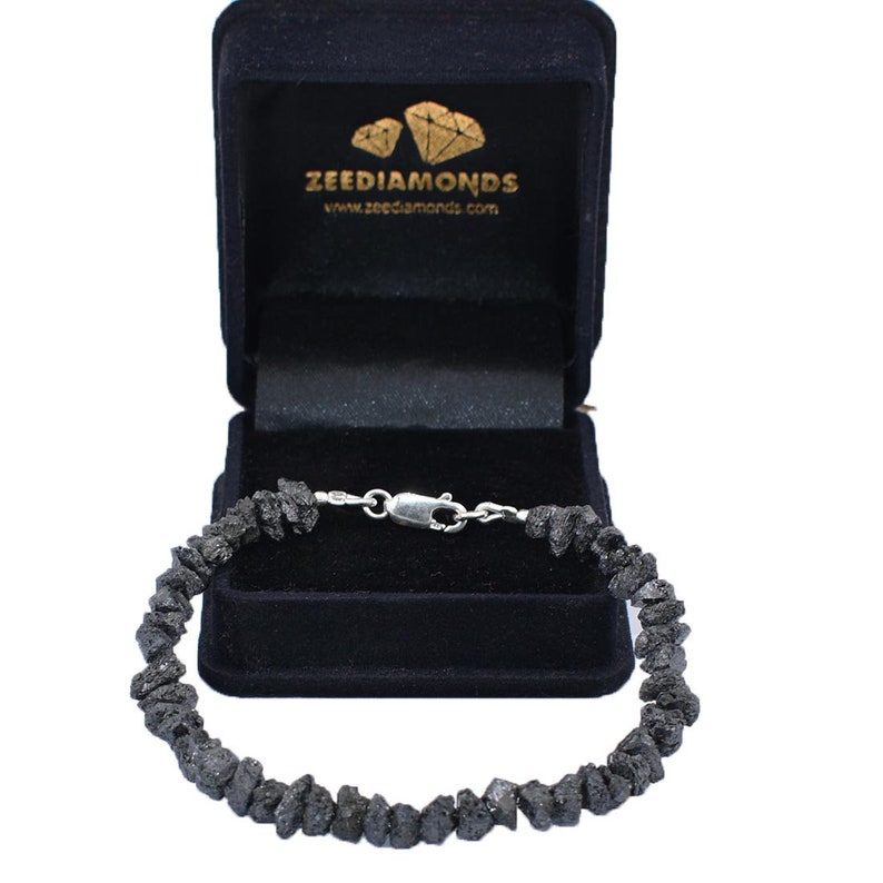 5mm-6mm Rough Black Diamond Beads Bracelet Unisex Bracelet,Custom length and clasp option