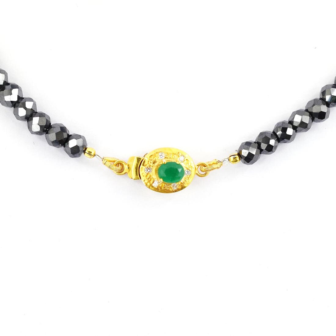 5mm Black Diamond Necklace With 9mm Beads & Emerald Gemstone - Etsy