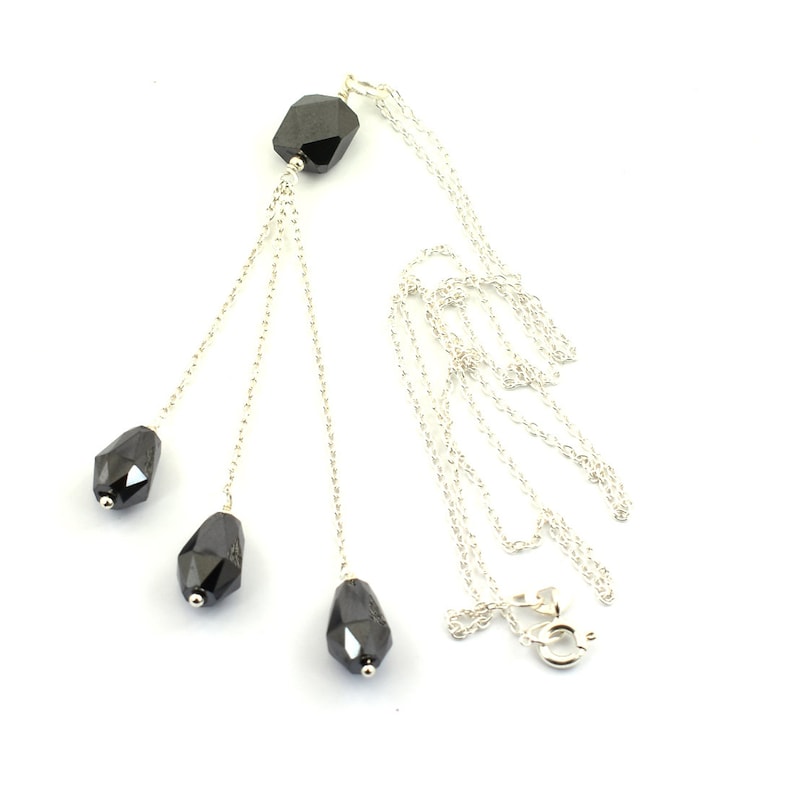 Elegant Black Diamond Necklace With Four Black Diamond Beads in Sterling Silver Wire Necklace Customized finish Chain Necklace