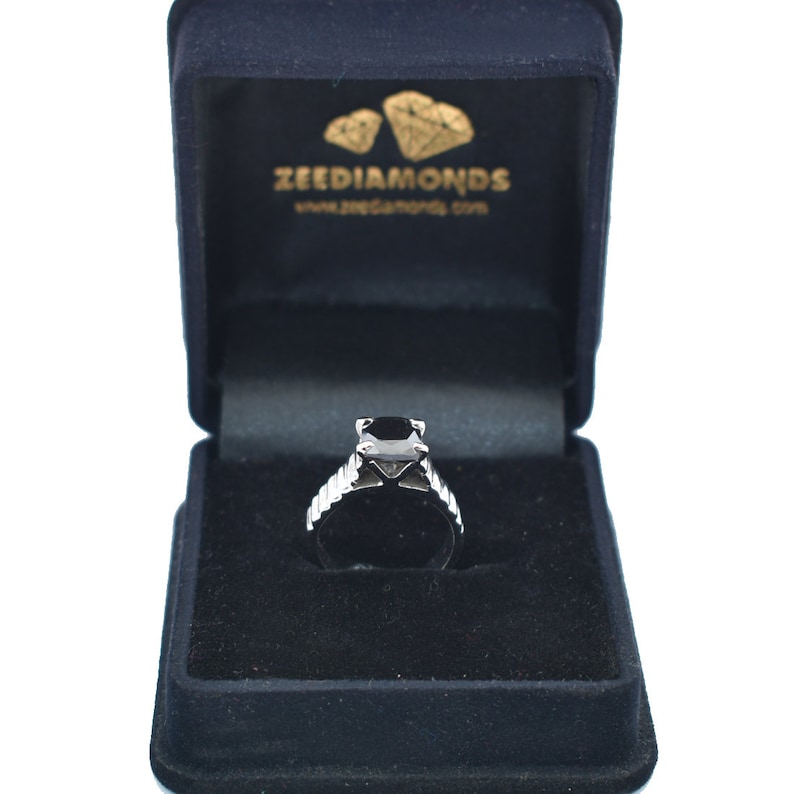 Very Elegant and Delicate Design,Birthday Gift Anniversary Gift,Promise Ring 2ct Cushion Shape Black Diamond Solitaire Ring