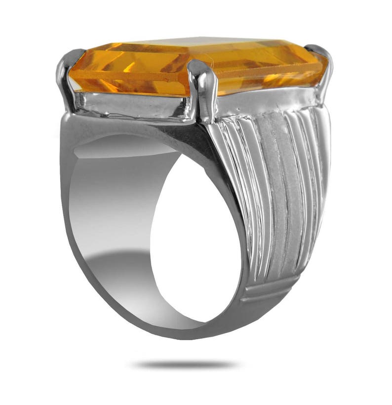 Emerald Cut Citrine Gemstone Men's Ring in Sterling Silver Etsy