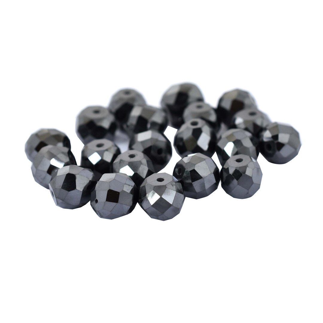 AAA Quality 20 Pcs Certified 7 Mm, Round Faceted Black Diamond Beads ...