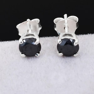 Certified 1.50Ct Unisex Black Diamond Solitaire Studs, 925 Silver ! Ideal  Gift
