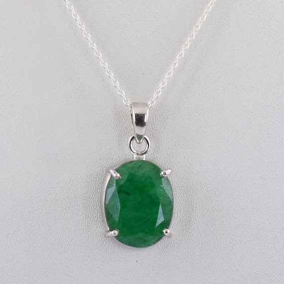 Emerald Gemstone Birthstone Pendant in Sterling Silver ,astrology