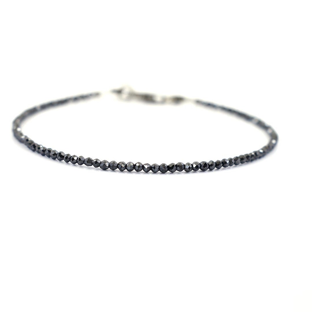 2mm2.5mm Faceted Black Diamond Beads Bracelet, Very Delicate and