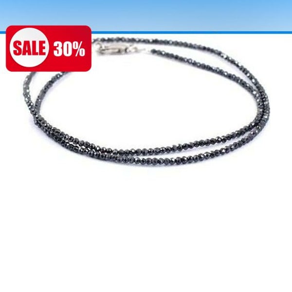 2mm Black Diamond Collier Perles à facettes longueur 16 pouces-36 pouces,925,agrafe d'argent fermoir or 18 kt