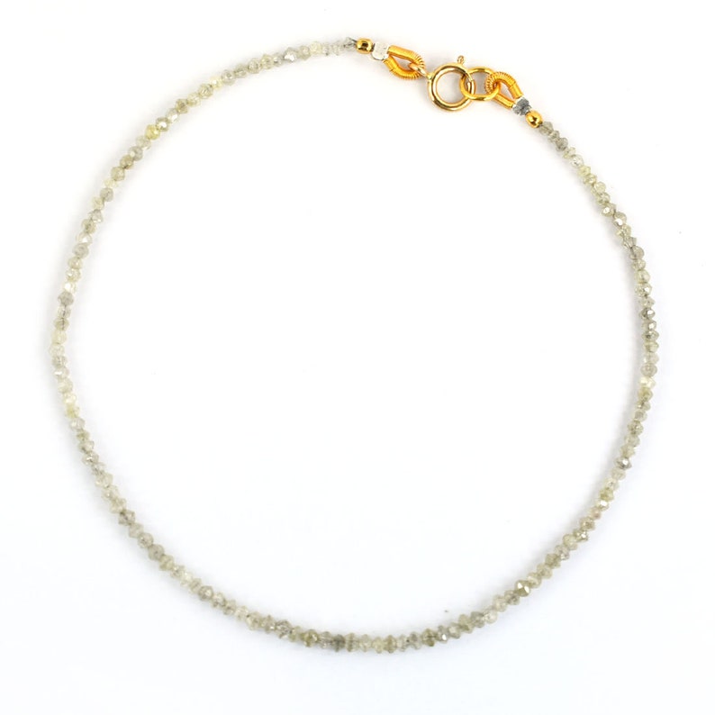 Certified 2mm Off White Diamond Beads Bracelet With 18kt Solid Gold Clasp,Gift for Daughter Gift for Wife