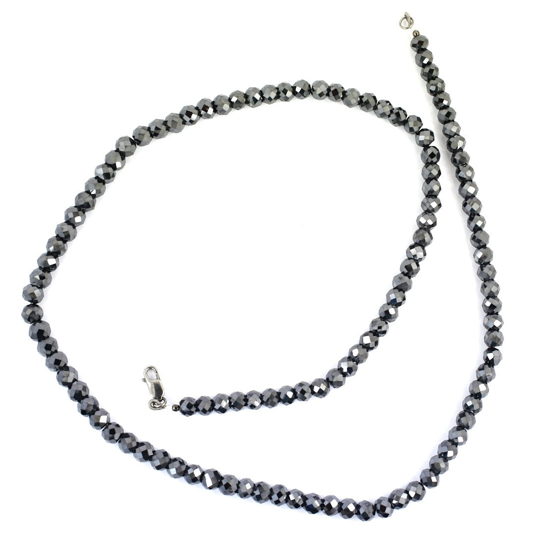 Elegant 4mm Black Diamond Faceted Beads Necklace With Black Gold