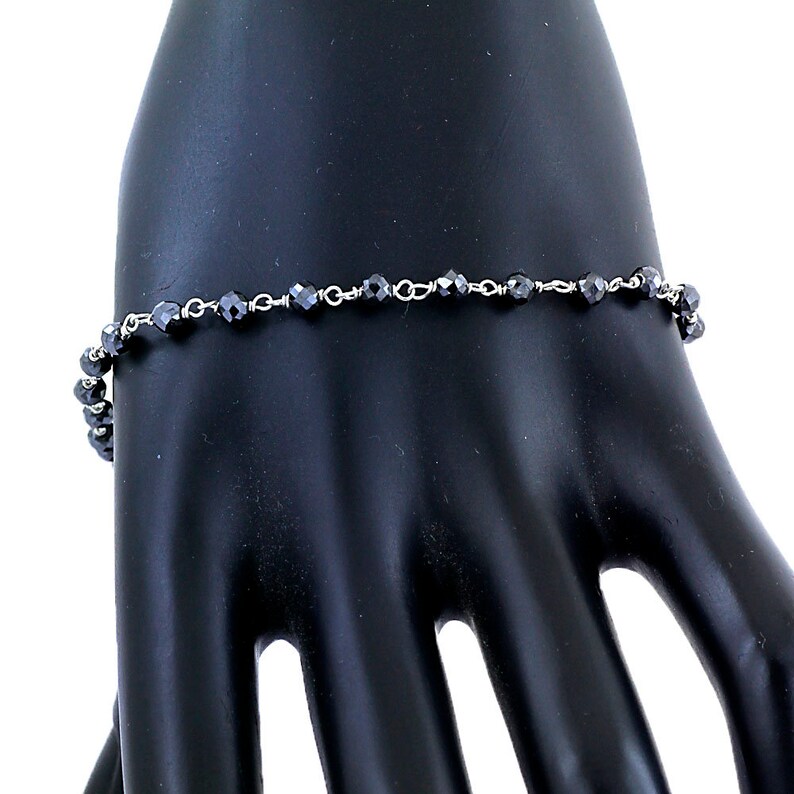 Unisex Bracelet Girlfriend,Partner Certified 4mm Black Diamond Faceted Beads Bracelet Fiancee Gift For Wife Friend,Birthday GIft