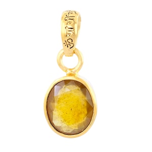 Certified And Energized Yellow Sapphire Gemstone Mantra Pendant - Free Chain Special Offer