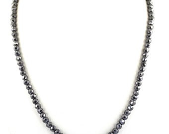 5-5.5 mm Black Diamond Necklace- Great Sparkle-Natural earth mined. 925 Silver Clasp