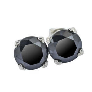 Certified 5 Ct Certified Black Diamond Solitaire Unisex Studs, 925 Silver VIDEO