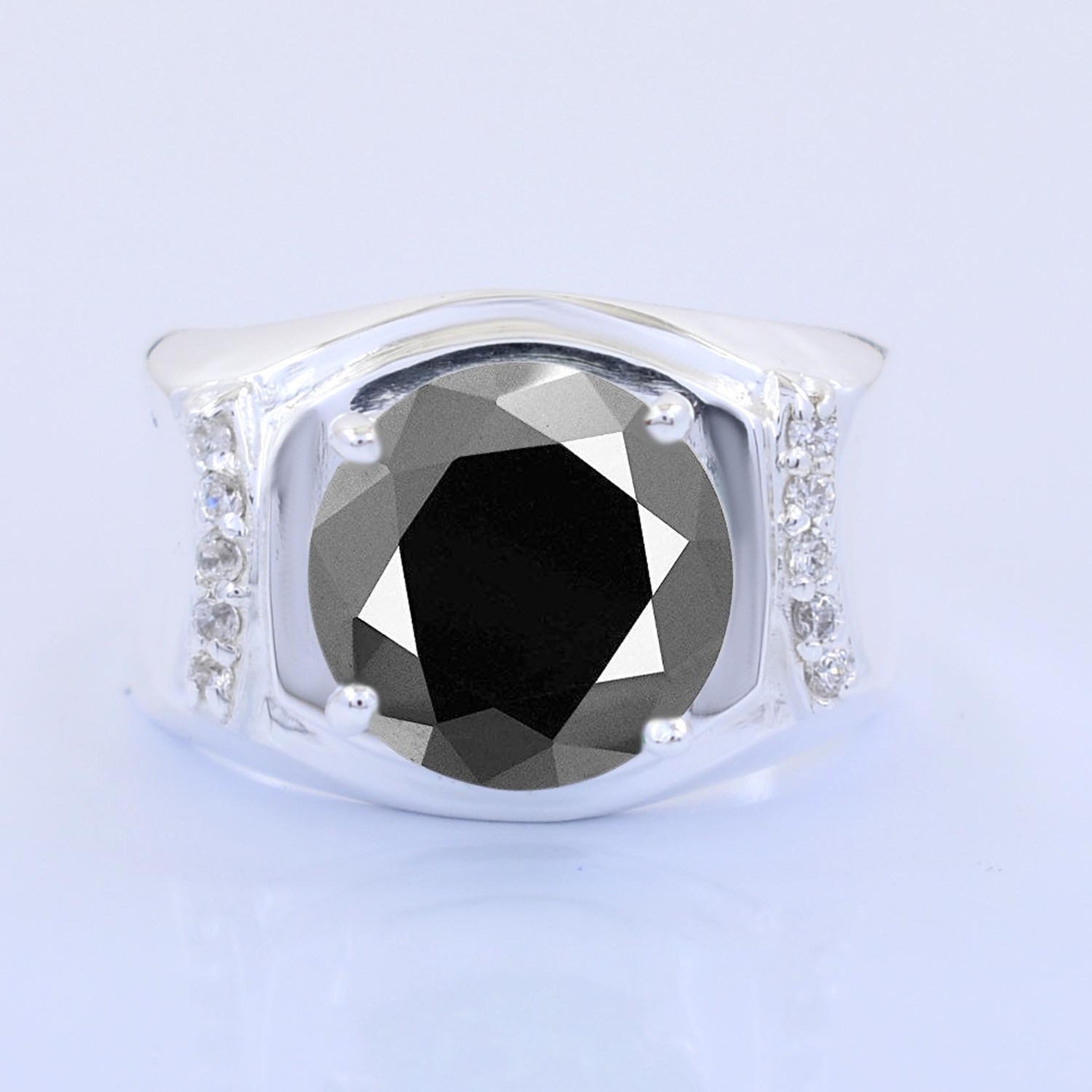 5ct Black Diamond Solitaire Men's Ring in White Gold With Etsy