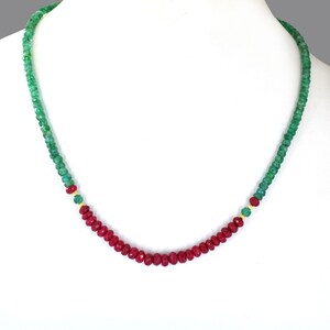 Single Strand 3mm-4mm Emerald Gemstone Necklace With Ruby Beads, Excellent Cut & Luster