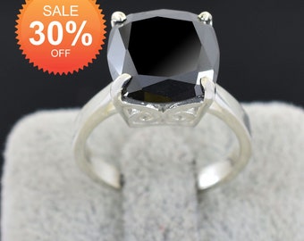 Promise Ring 4 Ct Cushion Cut Black Diamond Solitaire Ring in 925 Sterling Silver Great Collection