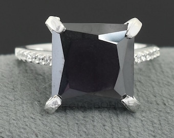6.60 Ct Princess Cut Black Diamond Solitaire Engagement Ring, Promise Ring, Wedding Gift