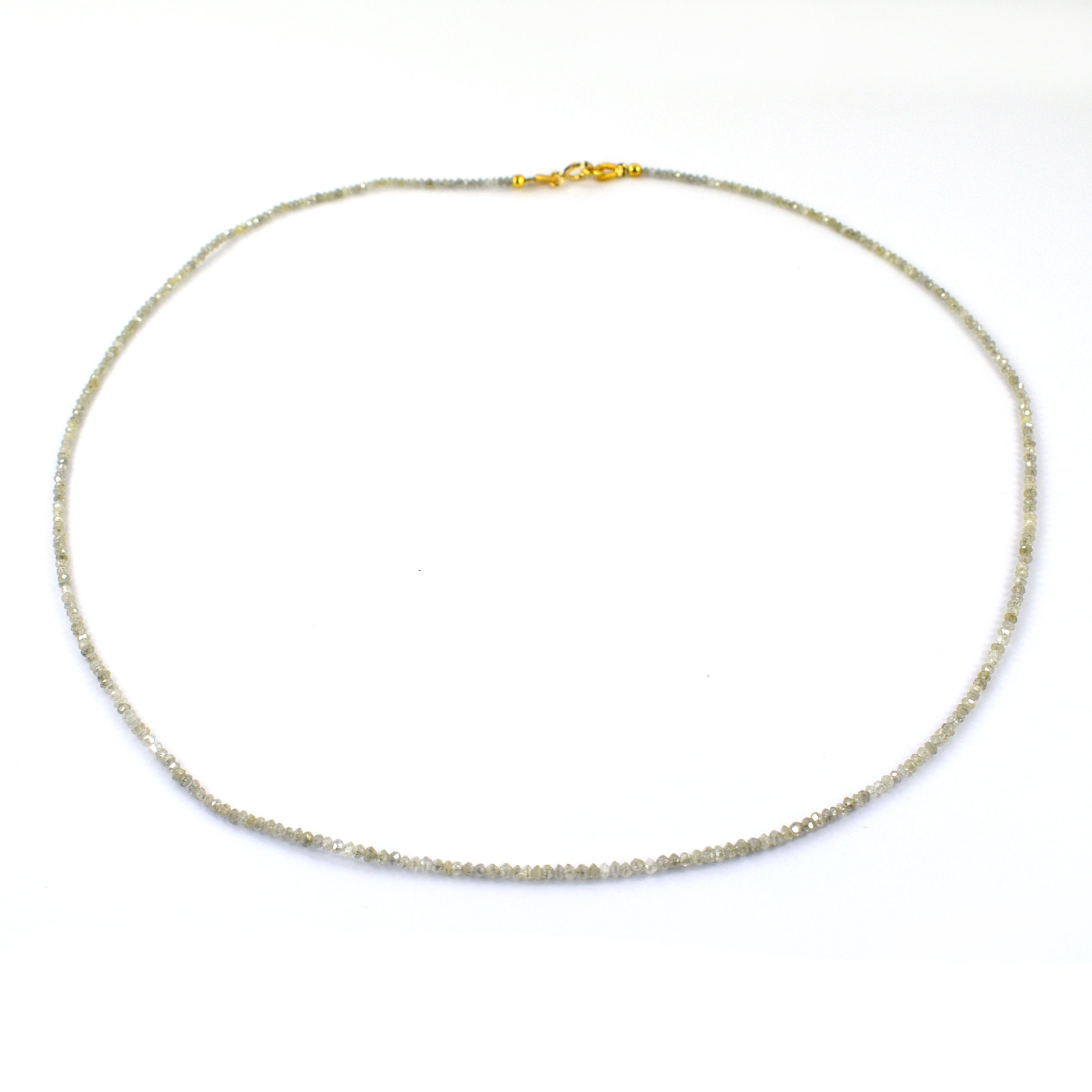 2mm off White Diamond Beads Necklace With 18kt Yellow Gold Etsy