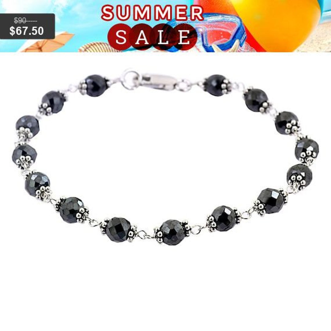 Stunning 4.75mm Black Diamond Beads Bracelet With 925 Sterling Etsy
