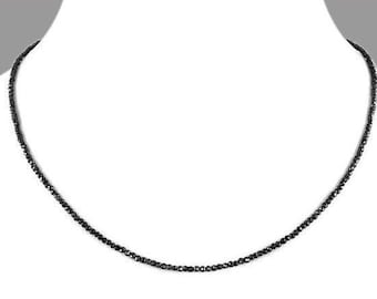 AAA Quality 1.7mm-2mm Faceted Black Diamond Necklace With 18kt Gold Clasp Natural Earth mined Diamonds, Excellent Luster