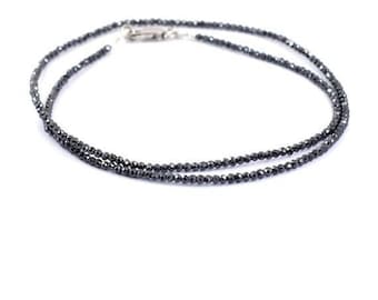 AAA Quality 1.75mm-2mm Faceted Black Diamond Necklace with 925 Silver Clasp, Unisex Necklace, Very Delicate and Elegant