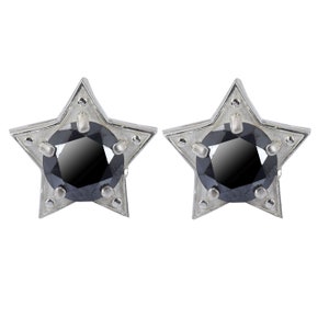 3.50 Ct Certified Black Diamond Solitaire Studs, 925 Silver, Excellent Cut & Luster