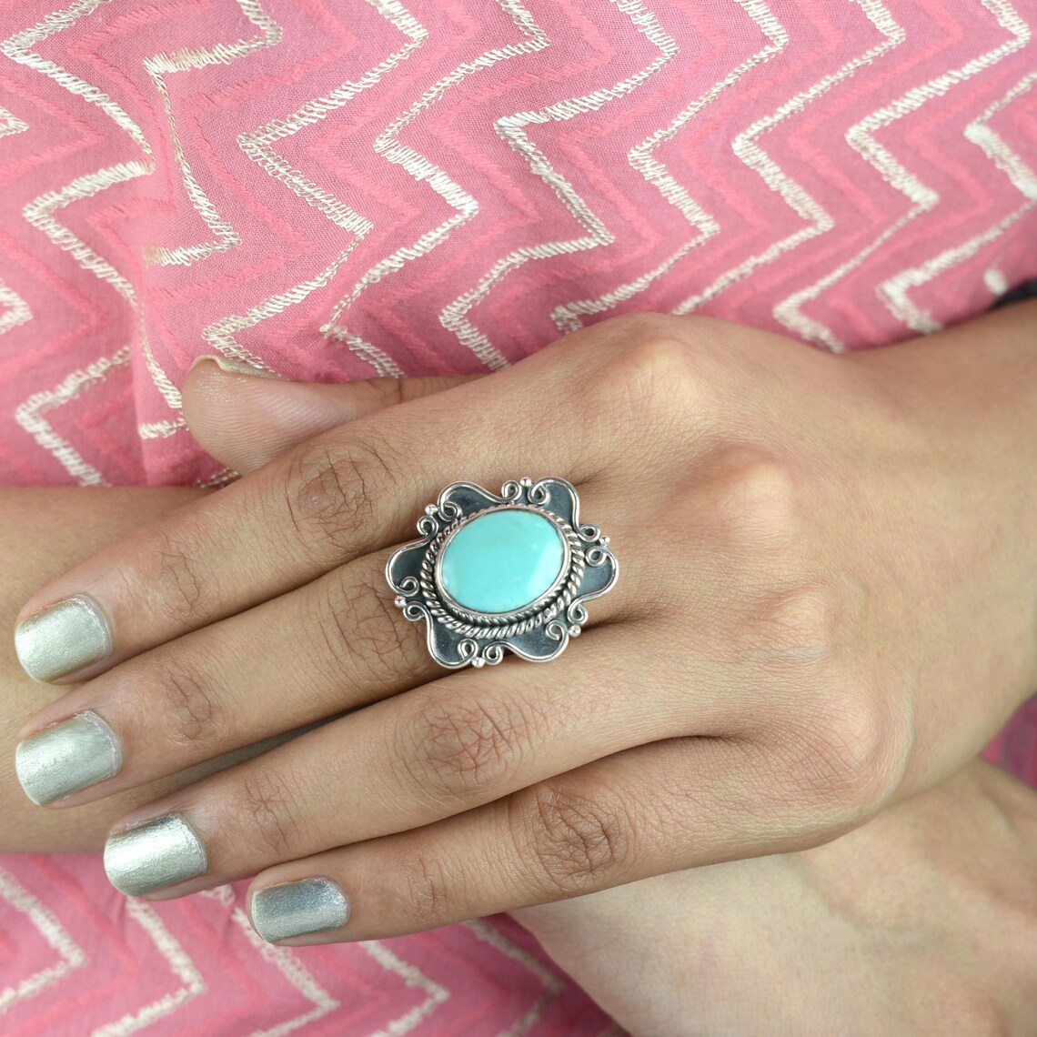 10ct Turquoise Gemstone Ring in Sterling Silver Antique Etsy