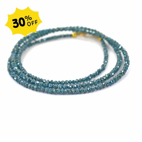 2mm Blue Diamond Beads Necklace With 18kt Yellow Gold Clasp - Etsy