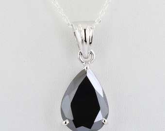 3 Ct -5ct Certified Pear Cut Black Diamond Solitaire Pendant In Prong Setting, 925 Sterling Silver, Women's Pendants, Birthday Gift
