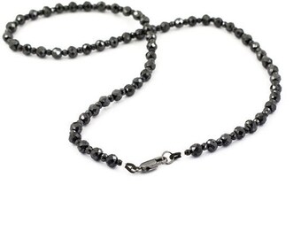 Elegant 3mm & 5mm Black Diamond Faceted Beads Necklace With Black Gold Clasp, Custom Length and Clasp Options, Office Wear ,