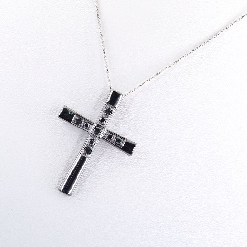 Birthday Gift-Free Chain Black Diamond Cross Pendant In Black Gold,Anniversary Gift,Gift for Wife