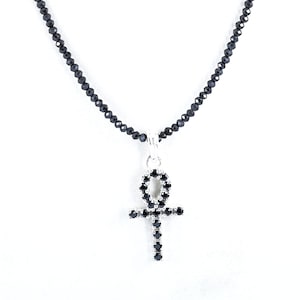 2.5mm Black Diamond Cross Pendant with 22 inches Black Diamond Chain, Detachable, Ideal Unisex Gift