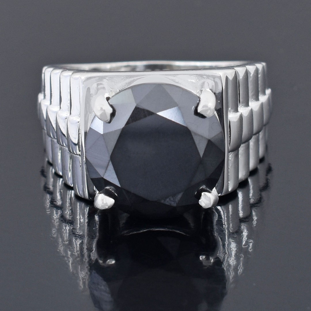 Certified Ct Men's Black Diamond Signet Ring in White Gold, Bold and  Edgy Statement Piece