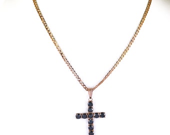 Summar Sale 3.15ct Round Black Spinel Sterling Silver Cross Pendant With Chain 