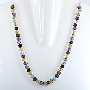 Amethyst ,Citrine ,Blue Topaz ,Peridot Necklace ,Multi Gemstone Tennis Chain ,Oval Shape ,925 Sterling Silver ,37 grams